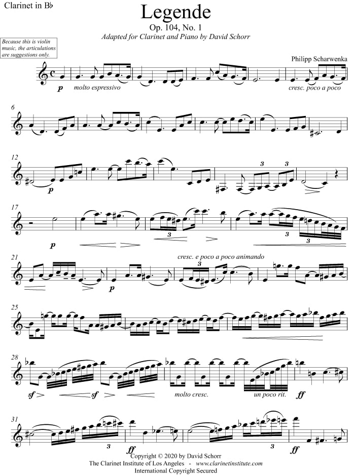 Clarinet sheet music PDF archive, Volume 4
