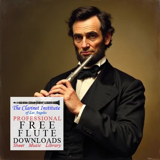 Flute - Lincoln holding a Flute Cover for Free Oboe Sheet Music Downloads showing a portrait of Abe Lincoln holding a flute