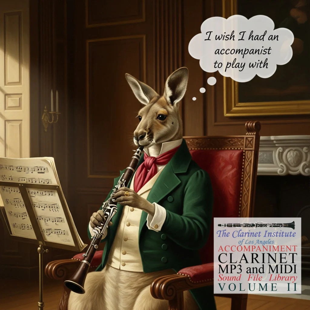Cover for Clarinet Sound Files, Vol. 2 showing a kangaroo playing the clarinet